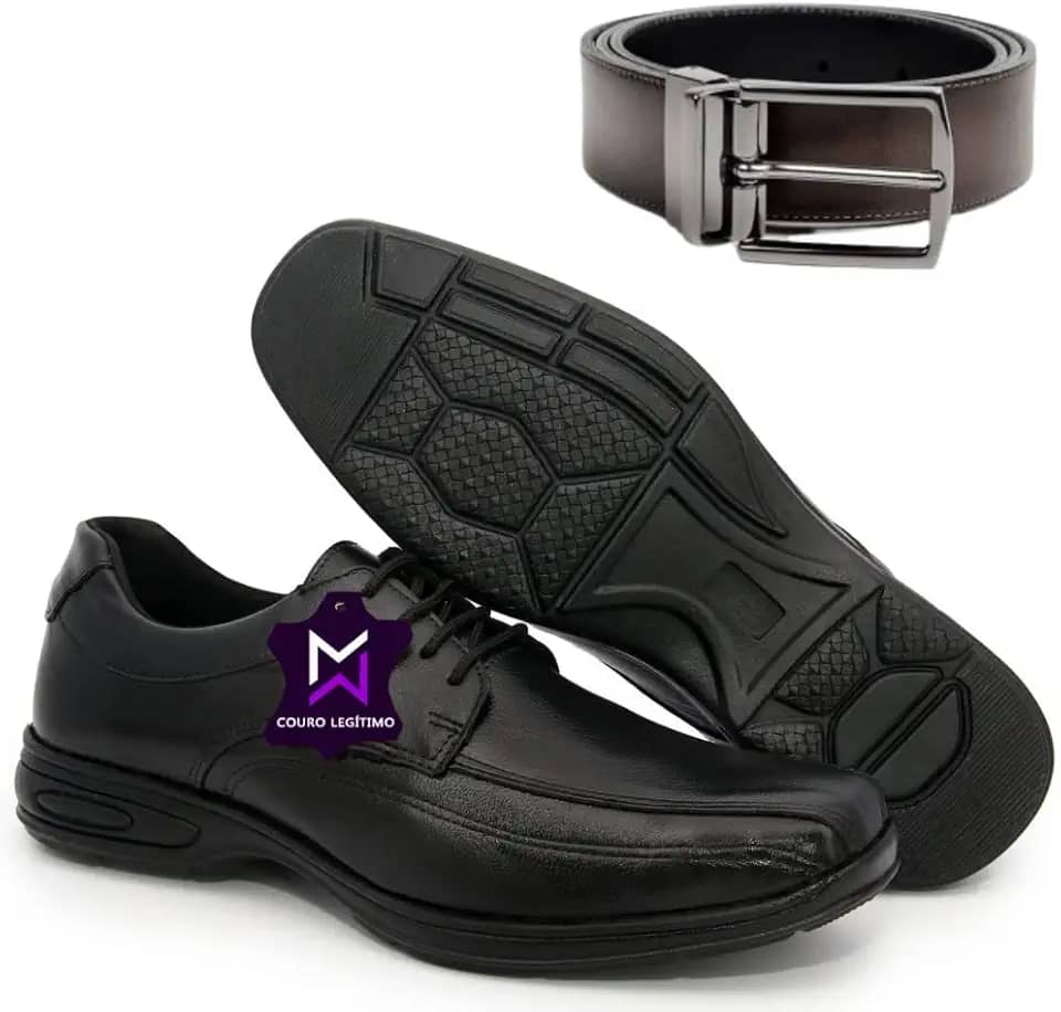 Sapato Social Masculino Couro Legitimo + Cinto Masculino Dupla Face