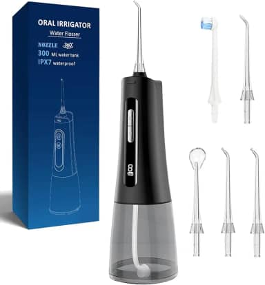 Irrigador Oral Portátil com Jato de Água Supersônico, 9 Modos de Limpeza, Tanque de 300ML, Recarregável USB Bivolt, Ideal para Aparelhos Ortodônticos, Autonomia Estendida, Design Compacto e Leve para Viagens, Preto