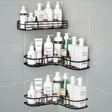 Kit 3 Suportes Porta Shampoo Organizador Prateleira Canto Banheiro Para Sabonete Nicho Para Box Com Adesivo Sem Furar a Parede Premium