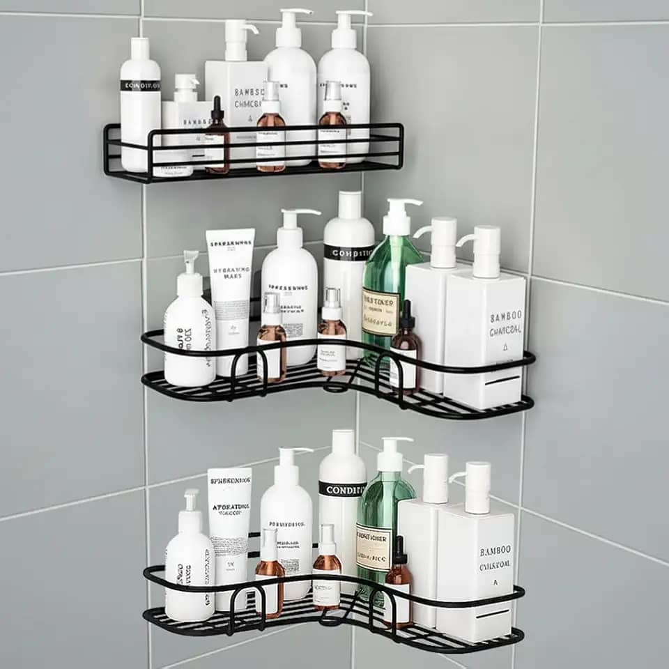 Kit 3 Suportes Porta Shampoo Organizador Prateleira Canto Banheiro Para Sabonete Nicho Para Box Com Adesivo Sem Furar a Parede Premium