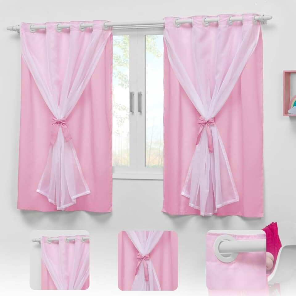 Cortina Infantil Para Quarto Bebê 2,20x1,30 Menina Menino Teen Indicado para Varão até 1,80m (Rosa)