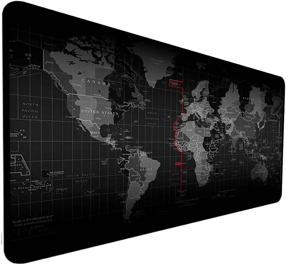 Mouse Pad Gamer Extra Grande Speed Anti Derrapante Profissional Desk Pad Large Wide 70x30 - Mapa Mundi Preto