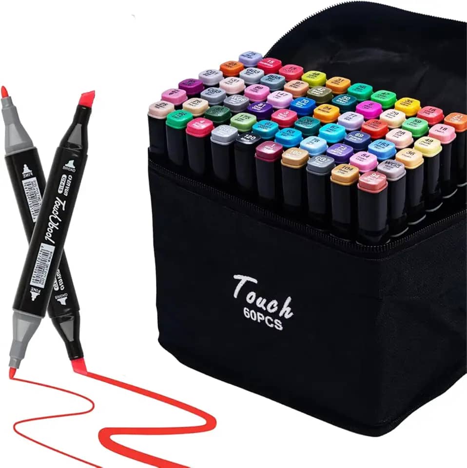 Caneta Marcador Para Colorir Desenho Profissional 36, 48, 60, 80 Cores Conjunto De Canetinhas Pontas Duplas Codificados por Cores Vivas para Desenho (60)