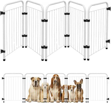 Cercado Grade Cercadinho Portátil Dobrável 3 5 7 Módulos Modular Proteção Pets Filhotes Cachorro Gato Coelho Animais 50 cm Altura (Branco, 5 Módulos)