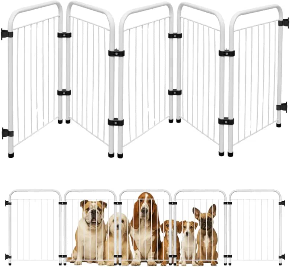 Cercado Grade Cercadinho Portátil Dobrável 3 5 7 Módulos Modular Proteção Pets Filhotes Cachorro Gato Coelho Animais 50 cm Altura (Branco, 5 Módulos)