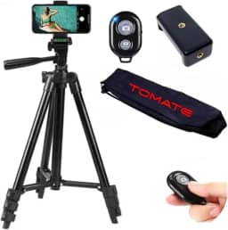Tripé para Câmera e Celular com Nível Bolsa e Suporte de celular Kit Tripod com controle remoto sem fio