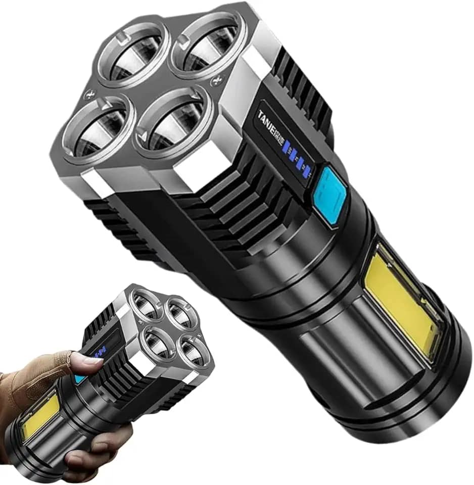 Lanterna Recarregável Super brilhante holofote de alto lúmens - lanterna portátil à prova d'água para emergências camping caça, lanterna USB 4 LED |