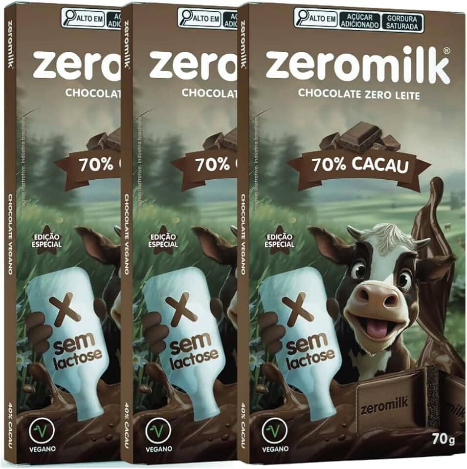 Kit com 3 Tabletes de Chocolate Vegano 70% Cacau de 70g cada - Zeromilk