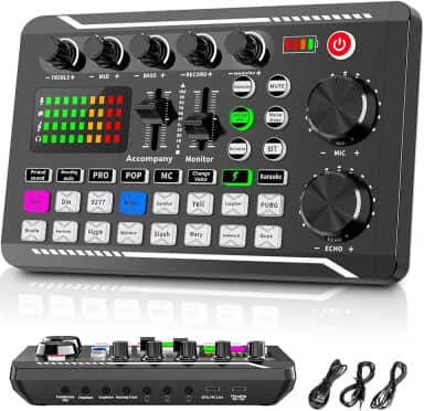 Placa de Som Ao, Mixer de Profissional, Porta USB, Com Cancelamento de Ruído, Existem 16 Efeitos Sonoros, Para Gravação de Podcasts e Transmissão em Direto