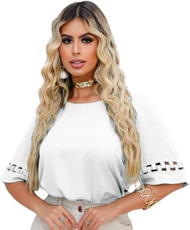 Blusa Social Feminina Manga Curta Detalhe Camisa Mulher Alfaiataria Elegante