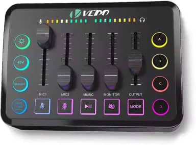 Mesa de Som para Jogos, Interface de Áudio Recarregável com RGB e Interface de Microfone XLR, Alimentação Fantasma de 48V, para Podcast/Gravação