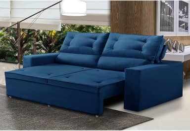 Sofá Retrátil e Reclinável 3 lugares com Molas 1,80m Lais Suede Azul Adonai Estofados