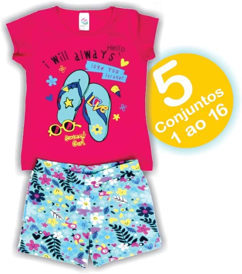 Kit com 5 Conjunto Infantil Juvenil Menina - Verão - 1 ao 16