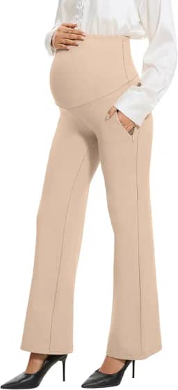 Calça social para gestantes com sensação suave de perna larga sobre a barriga pequena/regular com bolsos 305