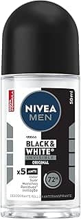 NIVEA MEN Desodorante Antitranspirante Roll On Invisible Black & White 50ml - Proteção prolongada de 48h, cuidado suave, ação antibacteriana, fórmula 5 em 1: anti-manchas, anti-odor