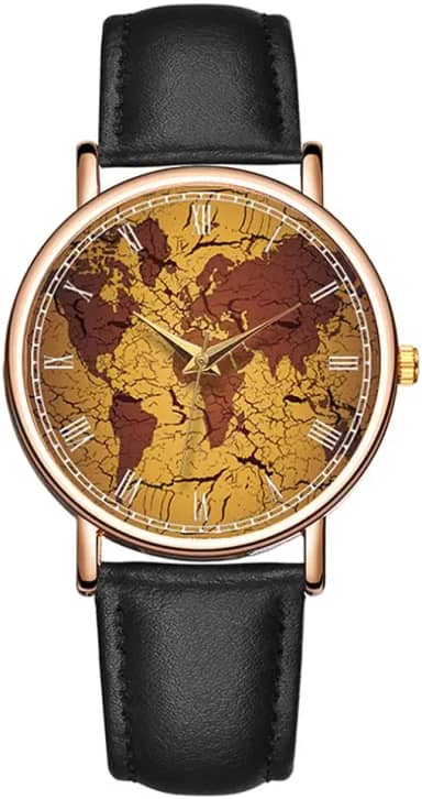 Relógio masculino com mapa-múndi criativo, céu estrelado, mostrador romano, relógio exclusivo e atraente, pulseira de couro macio