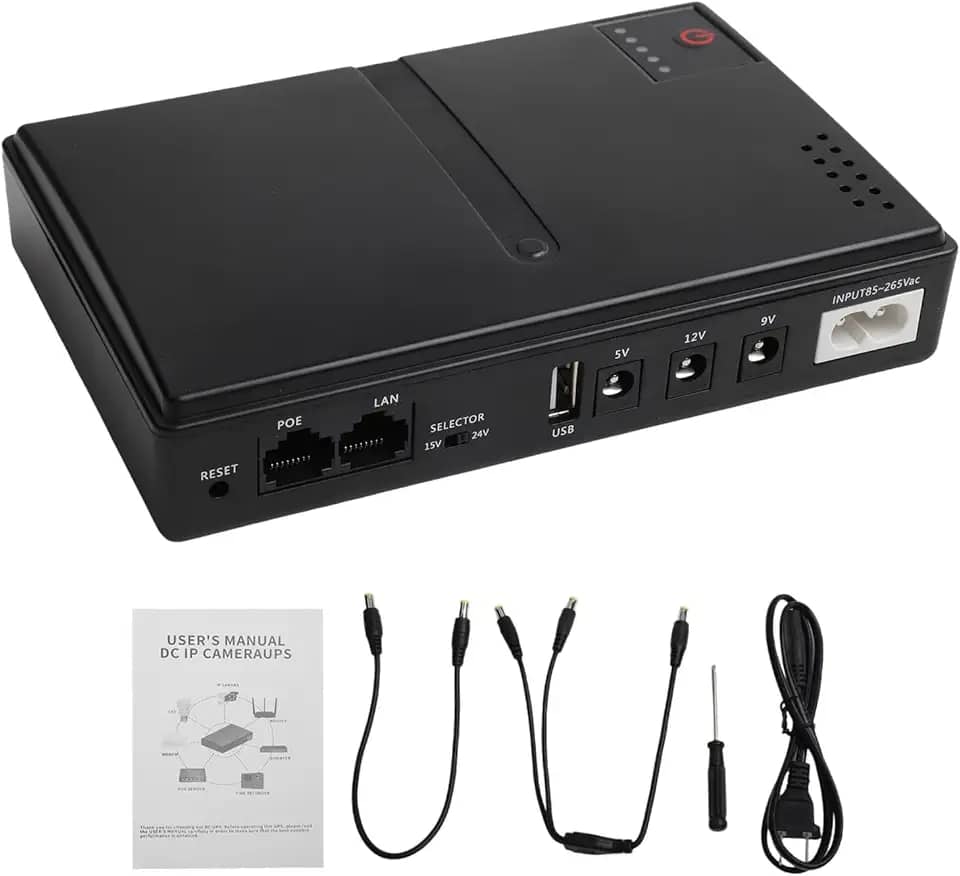 Fonte de alimentação ininterrupta UPS, mini DC UPS, fonte de alimentação ininterrupta para roteador/modem/câmara de segurança, para saída multivoltagem 5V/9V/12V, CA, sem bateria