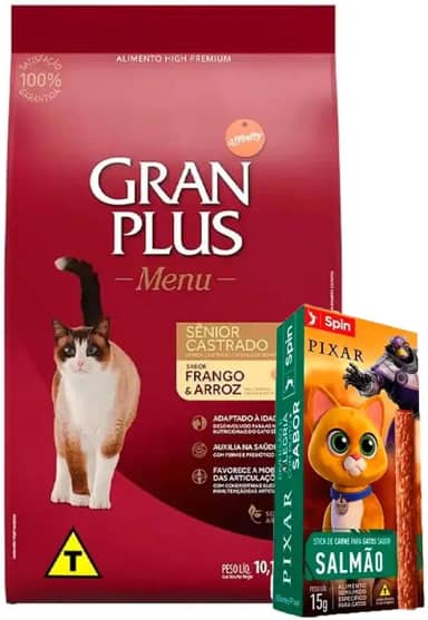 Ração Gran Plus Gatos Castrados Sênior Frango e Arroz – 10,1kg + Surpresa