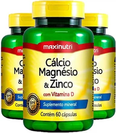 Cálcio, Magnésio e Zinco - 3 unidades de 60 Cápsulas - Maxinutri