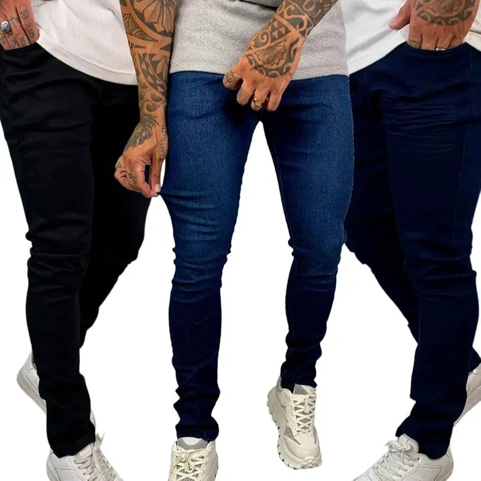 Kit 3 Calça Masculina Slim Com Elastano Variadas Lisa Básica Premium Dia a Dia Jeans Homens