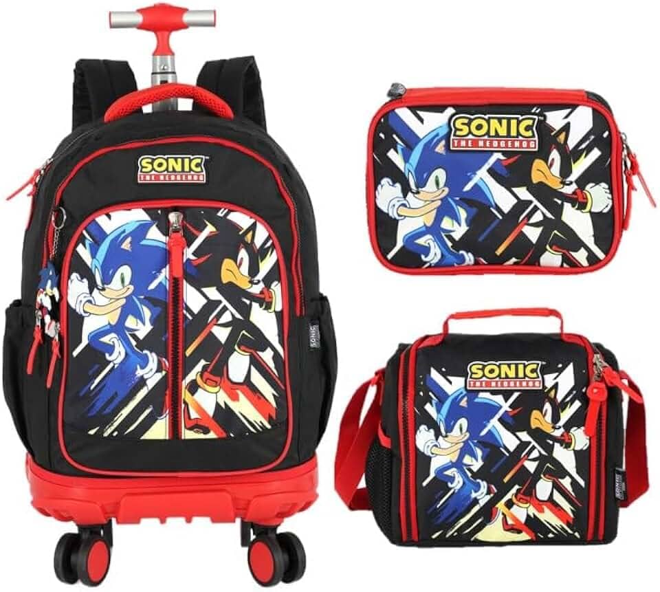 Kit Mochila Rodinha Sonic Lancheira Estojo Box 2026 Vermelha