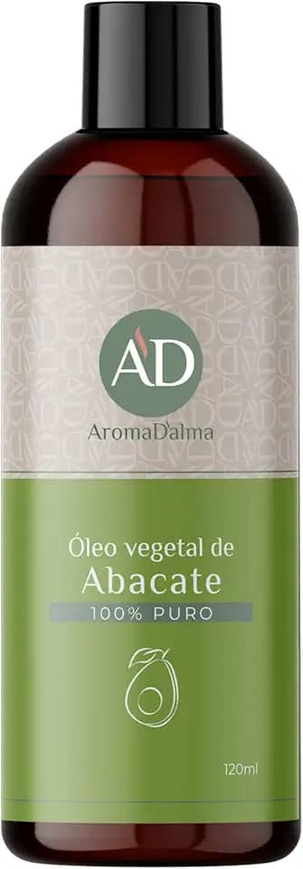 Óleo Vegetal De Abacate - Prensado a Frio, 100% Puro e Vegano | Alto Poder De Hidratação Para Corpo e Cabelo 120 ml - Aroma D’alma