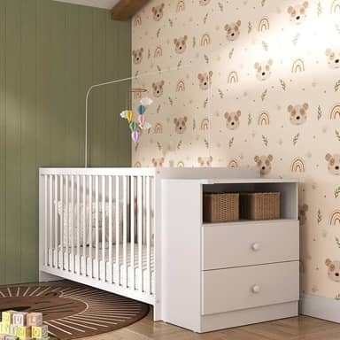Berço Cômoda COM COLCHÃO Meu Bebê Multimóveis Branco / 3 ANOS DE GARANTIA
