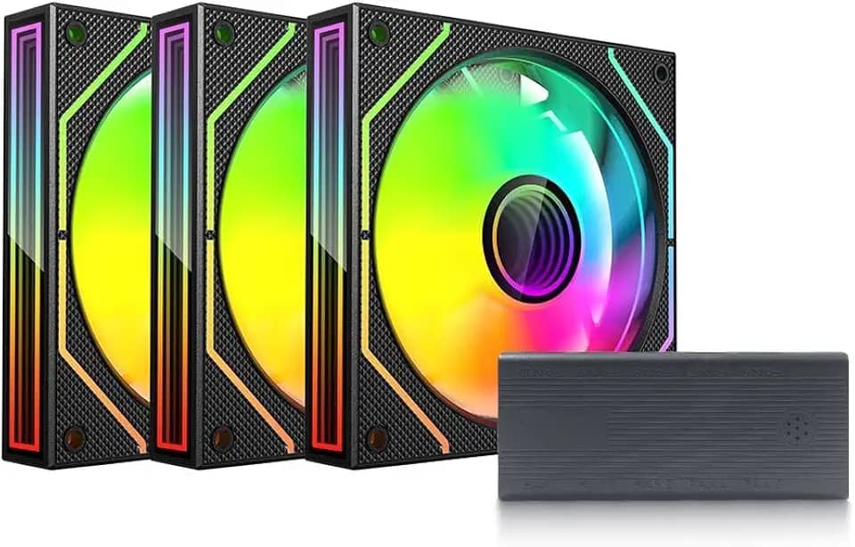 Kit Cooler Fan para Gabinete C3Tech Gaming F9-L660BKRGB Preto + Hub controlador de cooler fan com capacidade de 10 coolers, LED ARGB, controle remoto, 12 cm