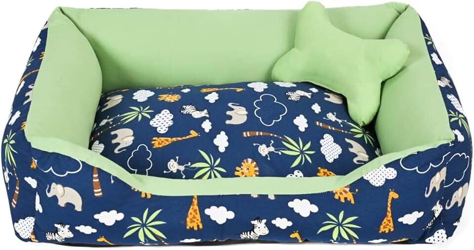 Cama para Cachorro Médio 60X50 Com Zíper Estampa Safari Marinho Com Verde