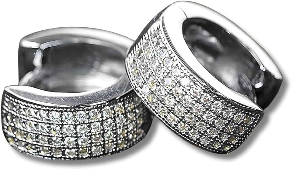 Brinco Unisex "Highstyle" – Cravejado com Zircônias – Semijoia de Luxo em Prata – Brilho Intenso – Acompanha Bolsa de Veludo