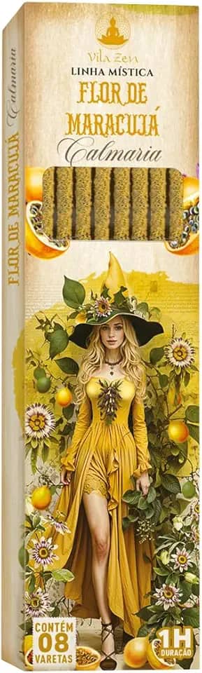 Incenso Vila Zen Linha Mística Bruxas, Incenso Natural Sem Carvão - Caixinha com 8 Varetas cada (FLOR DE MARACUJÁ - Calmaria)