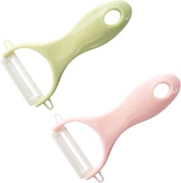 Descascadores de vegetais - Descascadores de batata de cerâmica - Descascadores de vegetais/frutas para cozinha, conjunto de 2 - Fatiador com lâmina afiada para cenoura, laranja, maçã (rosa e verde)