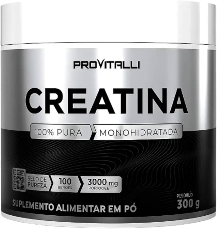 Creatina Monohidratada 100% Pura 300g ProVitalli - Creatine Importada, Acompanha Colher Dosadora, Auxilia no Ganho de Massa Muscular Força e Resistência.