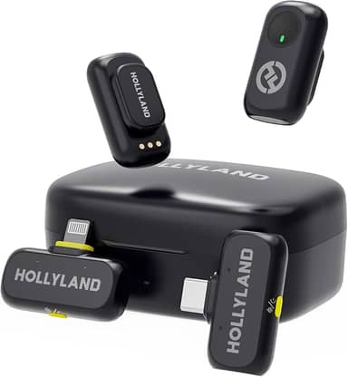 Hollyland LARK A1 Combo – Microfone Sem Fio Mini para iPhone e Android (2TX + USB-C RX + Lightning RX + Case de Carregamento), Microfone Magnético para YouTube, TikTok, Podcast e Vlogs (Preto)