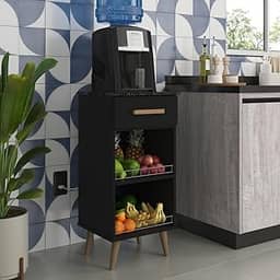 Balcão Fruteira Suporte para Galão Agua Bebedouro Armário Fenix Pé Palito Preto/Marmorizado