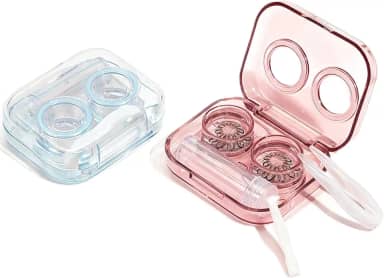 Conjunto de 2 capas de lentes de contato, itens essenciais de viagem com kit de ferramentas removedoras e frasco de solução, caixa de armazenamento de lentes de contato transparente para viagens, casa