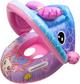 Boia Bote Inflável Infantil com Cobertura Solar Assento Seguro para Bebê Piscina Praia