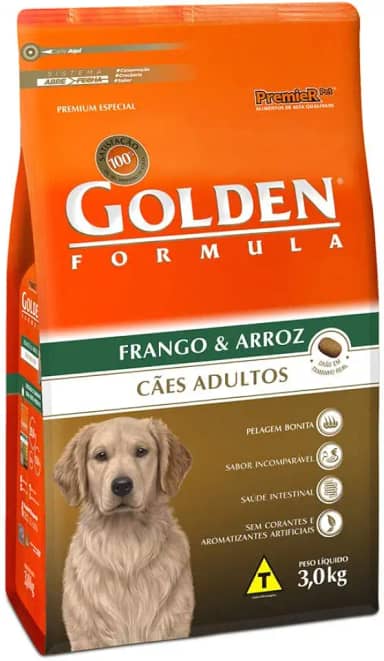 Ração Golden Fórmula para Cães Adultos Sabor Frango e Arroz, 3kg Premier Pet Para Todas Grande Adulto,
