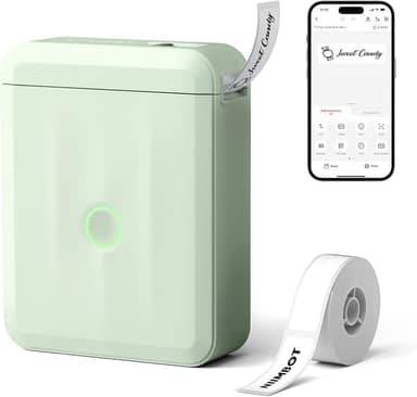 Minimáquina de etiquetar NIIMBOT D110 versão atualizada com fita, impressora térmica Bluetooth portátil, etiquetadora de adesivos com vários modelos, organização de escritório, casa, cozinha, verde