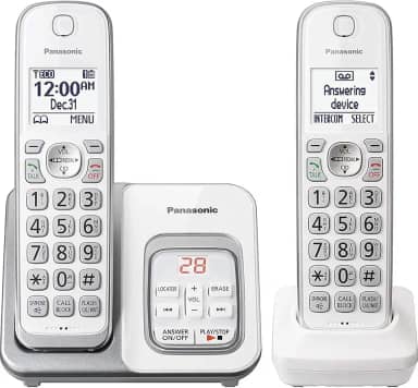 Sistema de telefone sem fio expansível Panasonic, Identificador de chamada + secretária eletrônica, Branco, 2 Handsets