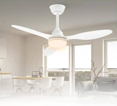 Ventilador de Teto Bivolt 110-220V de Energia 106,7 cm, Ventilador de Teto com Luz LED e Controle Remoto, Motor DC Reversível, 6 Velocidades, Branco