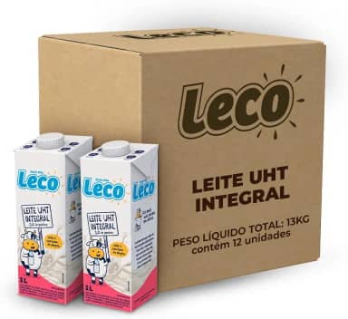 Pack 12 Unidades Leite UHT Integral Leco Caixa com Tampa 1l