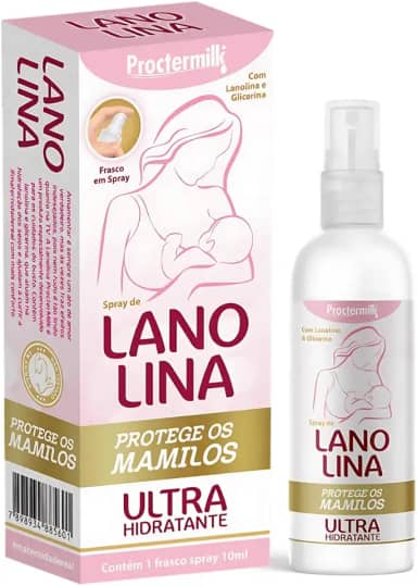 Lanolina Spray 10ml Proctermilk - Auxilia na prevenção de possíveis fissuras ou rachaduras nas mamas durante a fase de amamentação dos bebês