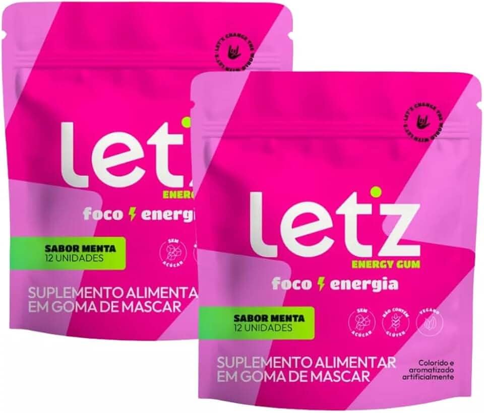 Chiclete Enegértico Letz Gum Cafeina e Taurina - 2 unidades