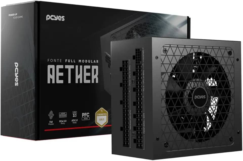 FONTE GAMER PCYES AETHER 1000W FULL MODULAR CYBENETICS GOLD PCIE 5.0 ATX 3.1-1000WFMG