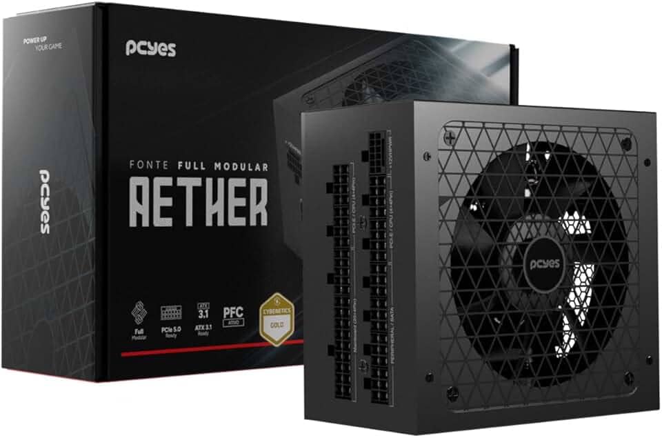 FONTE GAMER PCYES AETHER 1000W FULL MODULAR CYBENETICS GOLD PCIE 5.0 ATX 3.1-1000WFMG