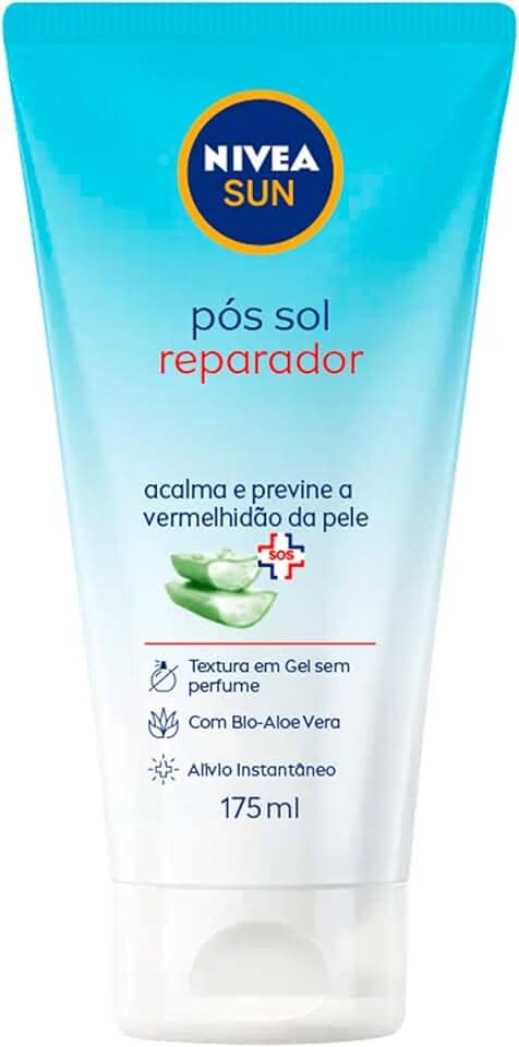 NIVEA SUN Pós Sol Reparador 175ml - Com bio Aloe Vera, o pós-sol acalma e previne a vermelhidão da pele, com efeito antioxidante e textura em gel, promovendo sensação de alívio instantâneo