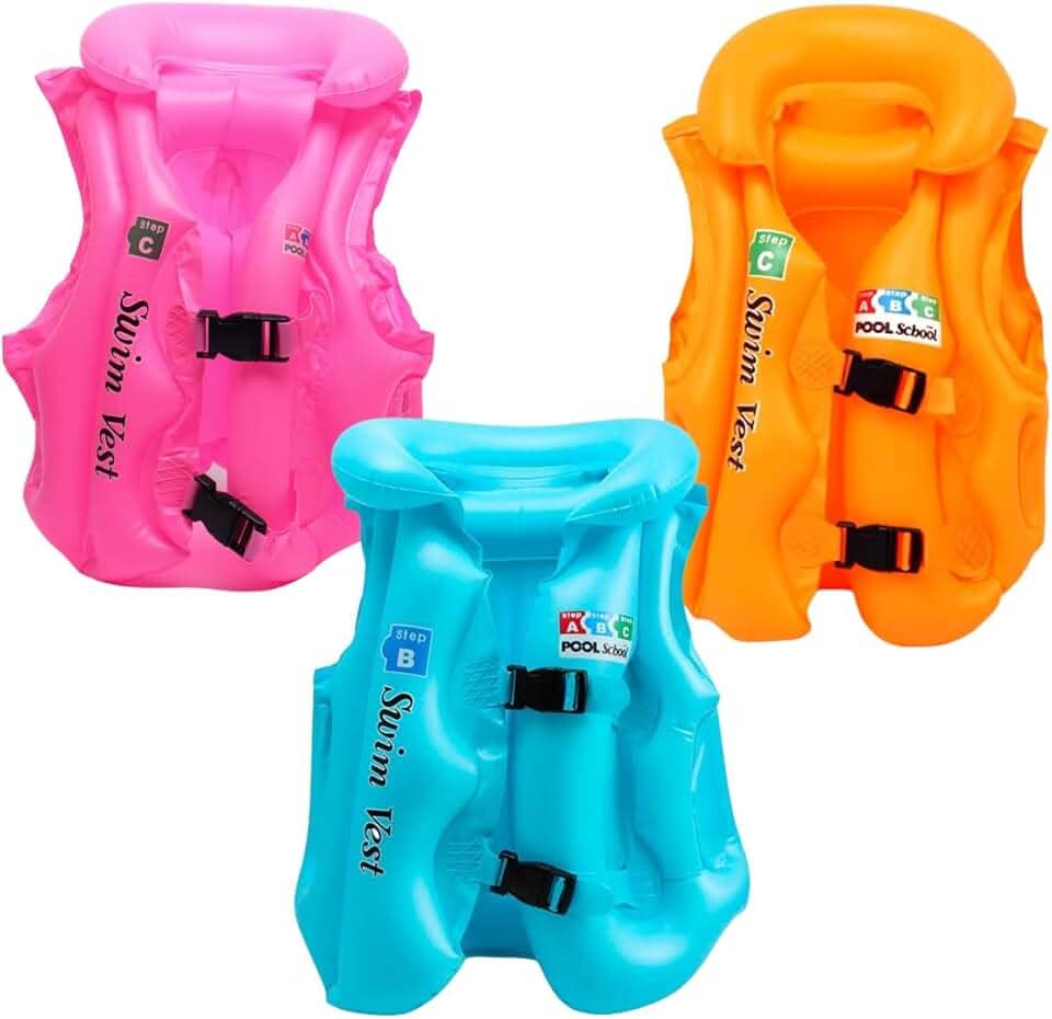 Colete Salva Vidas Infantil, PVC Não Tóxico, Inflável, Design de Trava Dupla, com Encosto Protetor, para Piscina e Praia, Duas Válvulas de Segurança