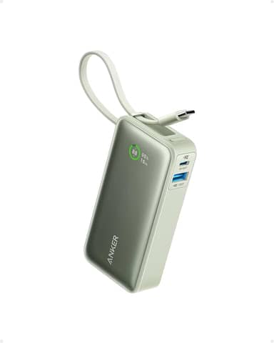 Anker Nano Power Bank, Carregador Portátil de 10.000 mAh com Cabo USB-C Integrado, Saída Máxima de 30W, para iphone 17/iPhone 16/Série 15, MacBook, AirPods e Mais, Verde
