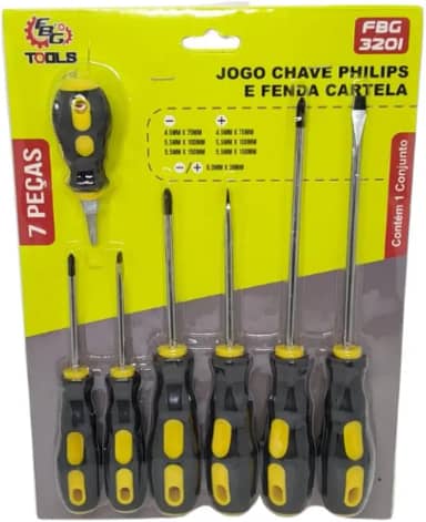 Kit Chave De Fenda E Philips 7 Unidades - Cabo Emborrachado e Cabeças Magneticas